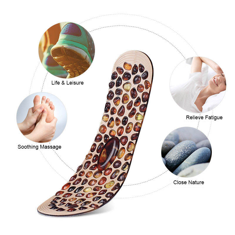 Washable pebble gel massaging insoles - durable acupressure design maintains its shape and therapeutic benefits.
